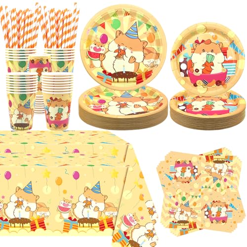 Décoration de fête pour hamster - Kit anniversaire avec vaisselle de table, tasses et nappe