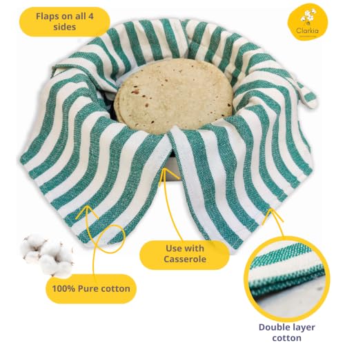 Image of Set of 2 Cotton Double Layer Roti Clothes Wrap with Flaps Muslin Cloth for chapati for hot case Kitchen Chapati Cloth wrap roti Cloth (2, Green & Blue)