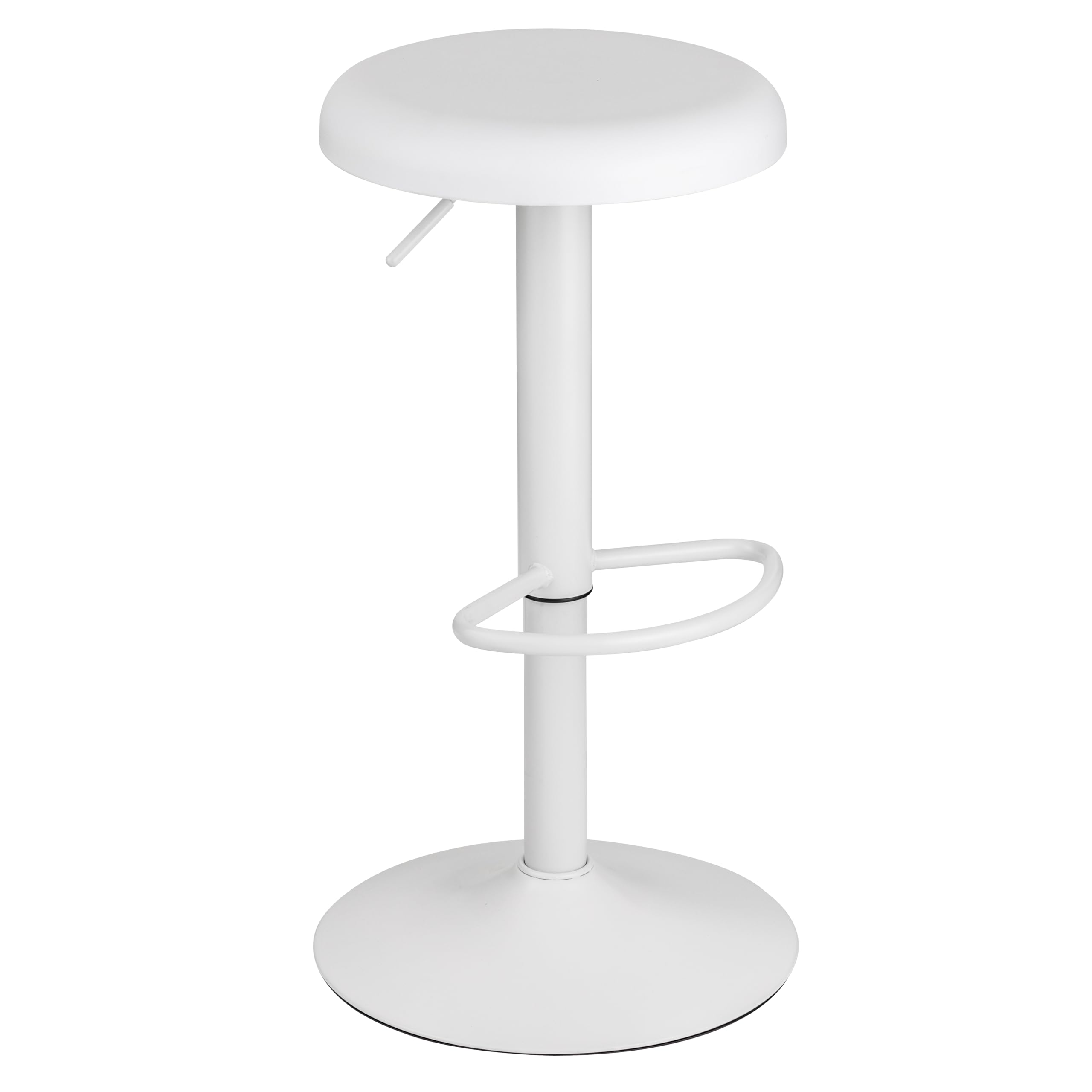 Baroni Home Taburete Giratorio Sin Respaldo, Altura Ajustable, en Asiento de PP y Acero, para Comedor, Cocina, Bar, Ligero y Fácil de Mover, 35x35x55-76 cm, Blanco, 1 Unidad