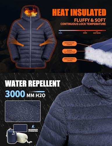 Image of Pioneer Camp Mens Lightweight Packable Puffer Jacket Hooded Insulated Thermal Puffy Winter Jackets for Running Travel