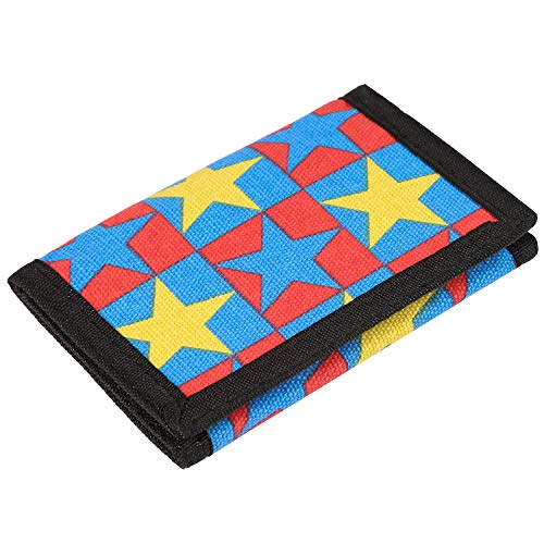 Image of AI-DEE RFID Trifold Canvas Outdoor Sports Wallet for Kids - Front Pocket Wallet with Magic Sticker (Red Big Five-pointed Star)