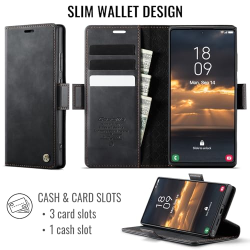 Housse Samsung S25 Ultra portefeuille noir en cuir PU de qualité supérieure