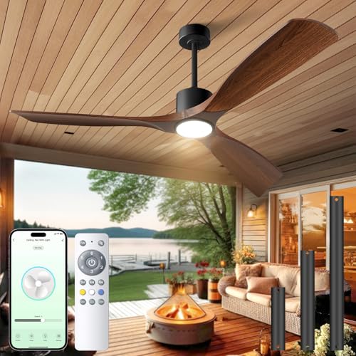 BOOSANT 60' Smart Ceiling Fan with Lights,Outdoor Ceiling Fan,3-Color Light Dimmable 6-Speed Quiet Reversible for Patio Porch Living Room,Dark Walnut