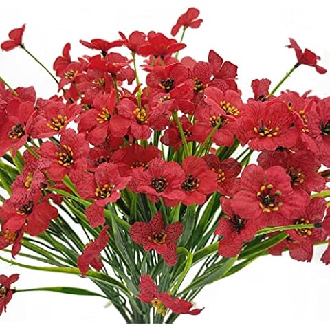 INXUGAO 12 Bundles Artificial Flowers Outdoor UV Resistant Fake Flowers No Fade Faux Plastic Plants Garden Porch Terrace and Garden Fence Window Box Decorating (Red) Cover