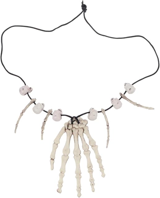 Amosfun Vintage Skull Skeleton Hand Bone Pendant Necklace for Cosplay Halloween Fancy Party Dress Up Costume Accessories