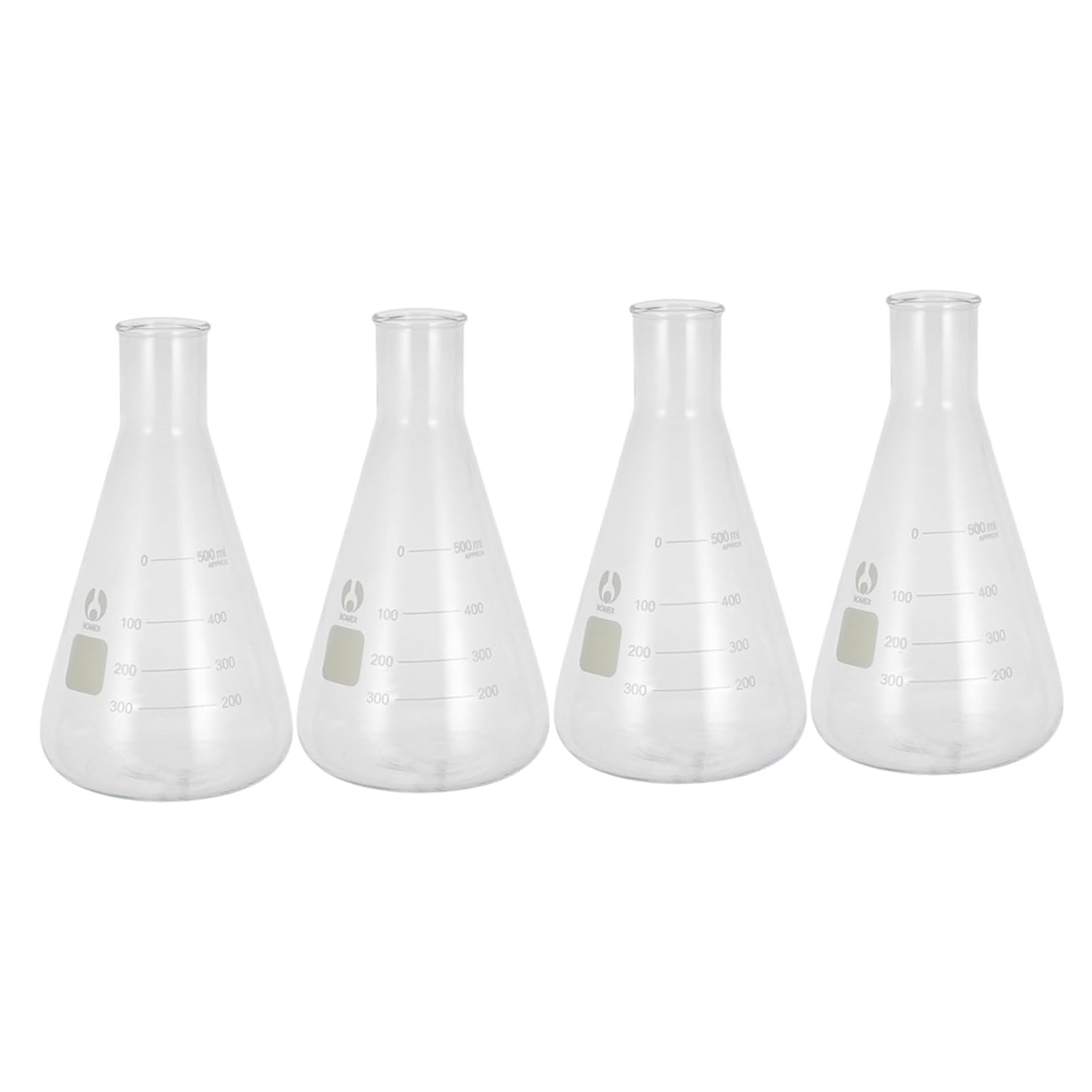4pcs Erlenmeyer Triangular Flask Graduated Mouth Reveal Flask for School Experiments
