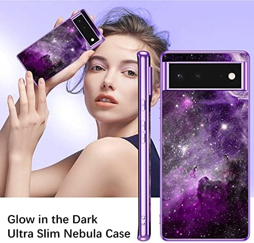 DUEDUE Case for Google Pixel 6, Glow in the Dark Ultra Slim Fit Shockproof Protective Silicone Nebula TPU Anti Scratch Bumper Protection Pixel 6 Luminous Case Cover, Purple