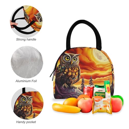 Backpack Lunch Bag Set Fantasy Owl Print, Big Storage Travel Backpacks with Insulated Lunch Box for Office Hiking Picnic4