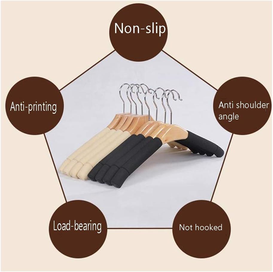 Stainless Steel Hanger,Wooden Hanger,RENRUIRUI- Sponge Solid Wood Hanger Metal Hook Non-Slip Wide Shoulder Hanger Coat Suit Dress Pants Clothes Manager(Beige)