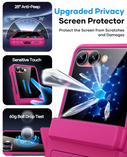 Image of ASAFCASE for Galaxy Flip 7 Case Wallet with Privacy Screen, Hot Pink | Card Holder (2-3 Cards), Hinge Protection, Military Drop Protection, Heavy Duty Protective Phone Cover for Samsung ZFlip 7