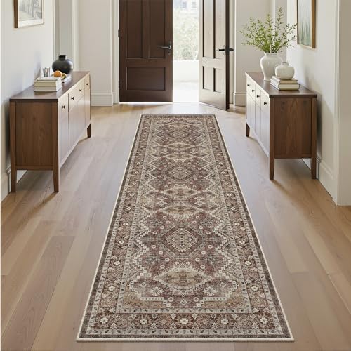 2x6 Runner Rug Vintage Hallway Runner Rug Non Slip Machine Washable Stain Resistant Rugs for Bedroom Bedside Kitchen Entryway Rust Carpet Runners