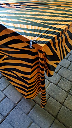 Tiger Skin Table Cover Tablecloth Runner, Reusable Plastic Table Cover For Kids Parties, 4.5 Feet By 9 Feet, By Playscene (1, Tiger Skin) #TOP2