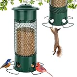 Squirrel Proof Bird Feeders for Outdoors Hanging, Weight Activated Metal Mesh Tube Squirrel Proof Wild Bird Feeders for Outside Cardinals Finches, Large Capacity, 4 Perches & Ports, Forest Green
