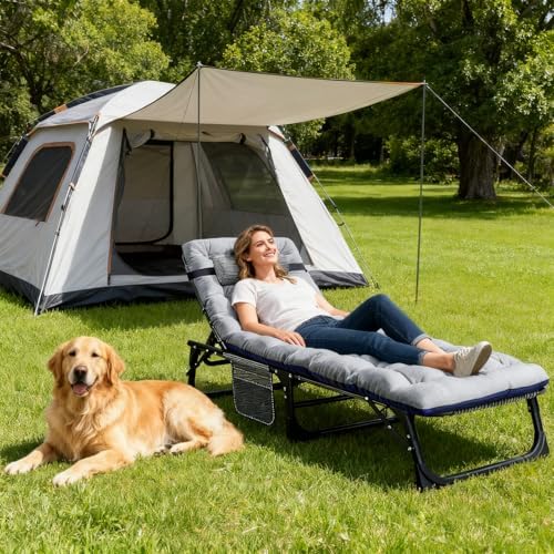 DoCred Folding Chaise Lounge Chair, Folding Cot, 5-Position Adjustable Heavy Duty Patio Chaise Lounges for Outside, Poolside, Beach, Lawn, Camping - 3