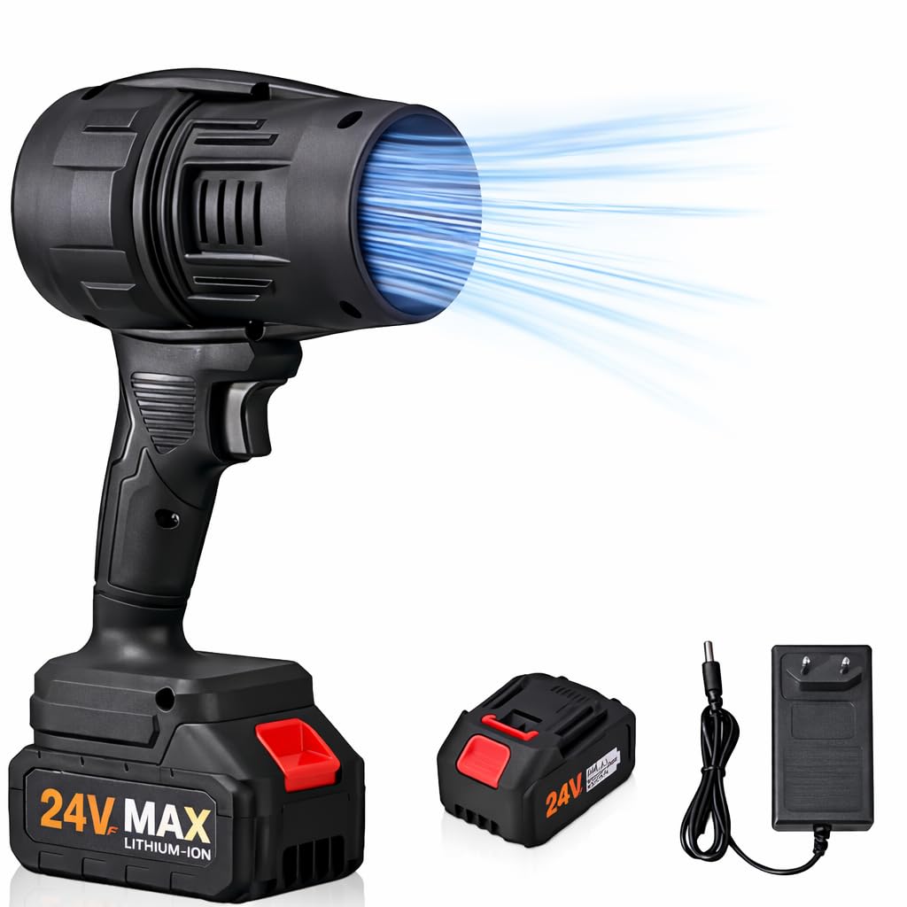 Handheld Electric Cordless Leaf Blower, 500,000RPM Mini Turbo Jet Blower with 2 x 4.0Ah Rechargeable Batteries & Fast Charger, Lightweight Portable Air Blower for Patio, Lawn & Garage