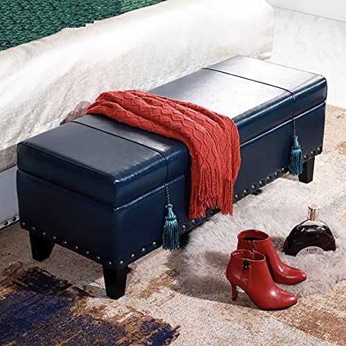 Banc de rangement gain de place avec pouf moderne rembourré bleu marine pour l'entrée