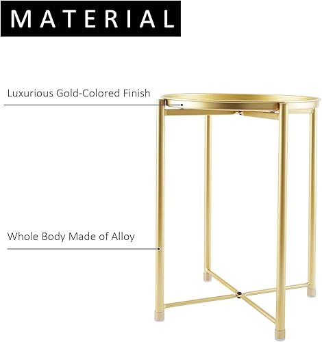 Miniatura 6 de YSSOA Redonda, pequeña, parte superior extraíble, patio lateral para sala de estar, antioxidante e impermeable, mesa auxiliar de bandeja de metal de