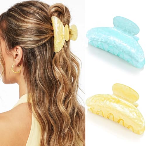 Pinza de acrílico mediana Fashey azul claro y amarillo miniatura 1