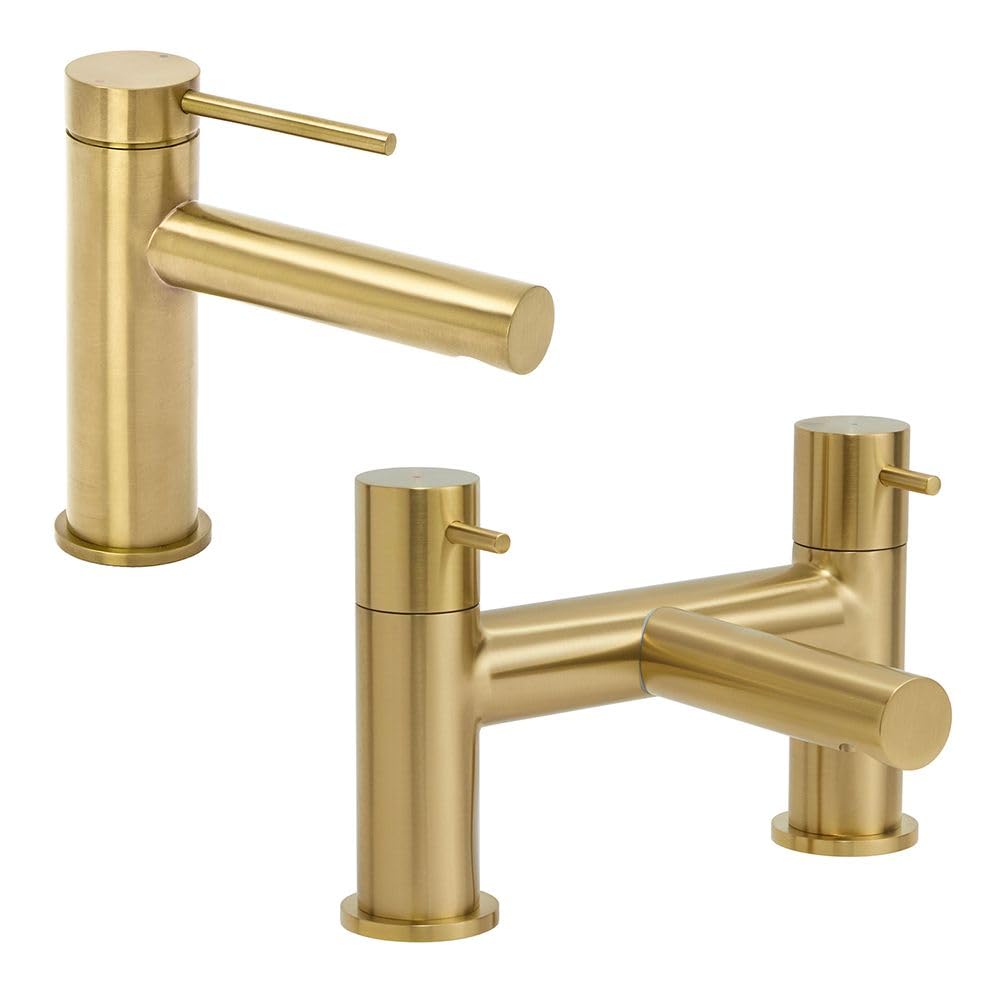 Milano Otto Mono Bathroom Basin Mixer Tap Bath Filler Tap - Brushed Brass
