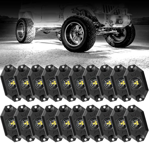 Hovano LED Rock Lights White 20Pods 6000K Waterproof LED Neon Underglow Light for Truck Car ATV UTV SUV Off Road Boat High Power Under Body Glow Trail Rig Lamp