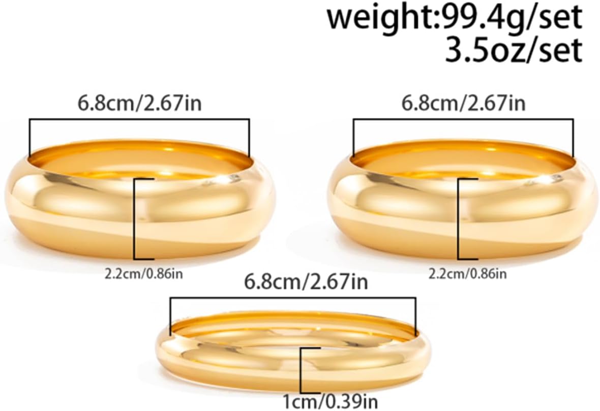 3PCS Chunky Gold Bangle Bracelets for Women Stack Trendy Wide Wrist Statement Bangle Silver Cuff Bracelets Fashion Jewelry Gift Accessories - Image 4