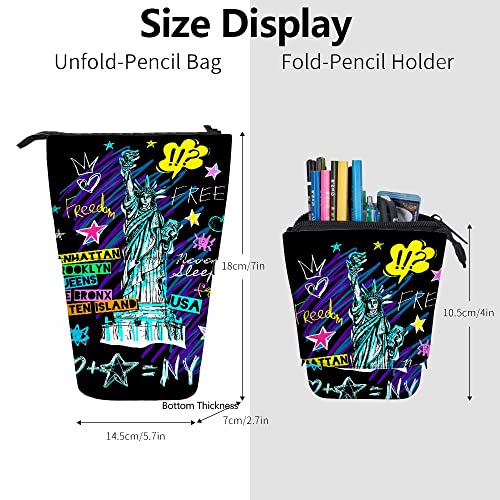 Image of Swono Statue Of Liberty Pencil Case New York City Freedom Doodles Standing Pencil Case Pencil Holder Pencil Pouch Cosmetics Pouch Makeup Office Bag Colorful