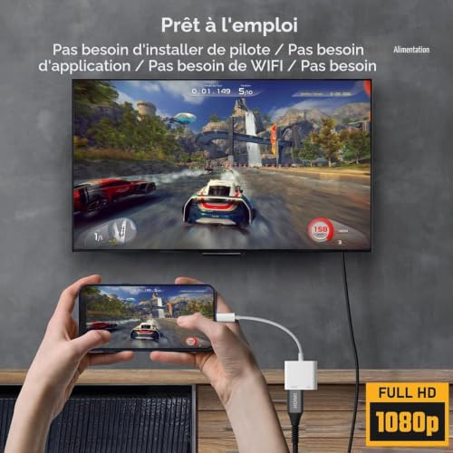Aplimln Adaptateur HDMI pour iPhone, 1080P HDMI Adaptateur Câbles AV numérique vidéo et Audio Synchronisation d'écran Connecteur pour iPhone14/13/SE/12/11/XS/XR/X/8/7 vers HDTV/projecteur/Moniteur – vue 3