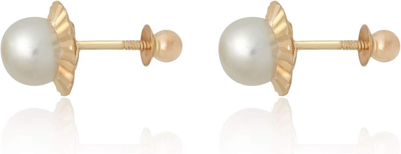 AVORA 14K Gold Freshwater Pearl Stud Earrings with Diamond-cut Texture