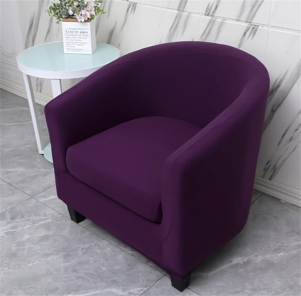 Highdi Dark Purple Plain Tub Chair Cover 2- Piece With Separate Cushion Cover, Soft Fabric Stretch Armchair Slipcovers Removable Washable Furniture Protector Covers For Club Counter (Dark Purple)