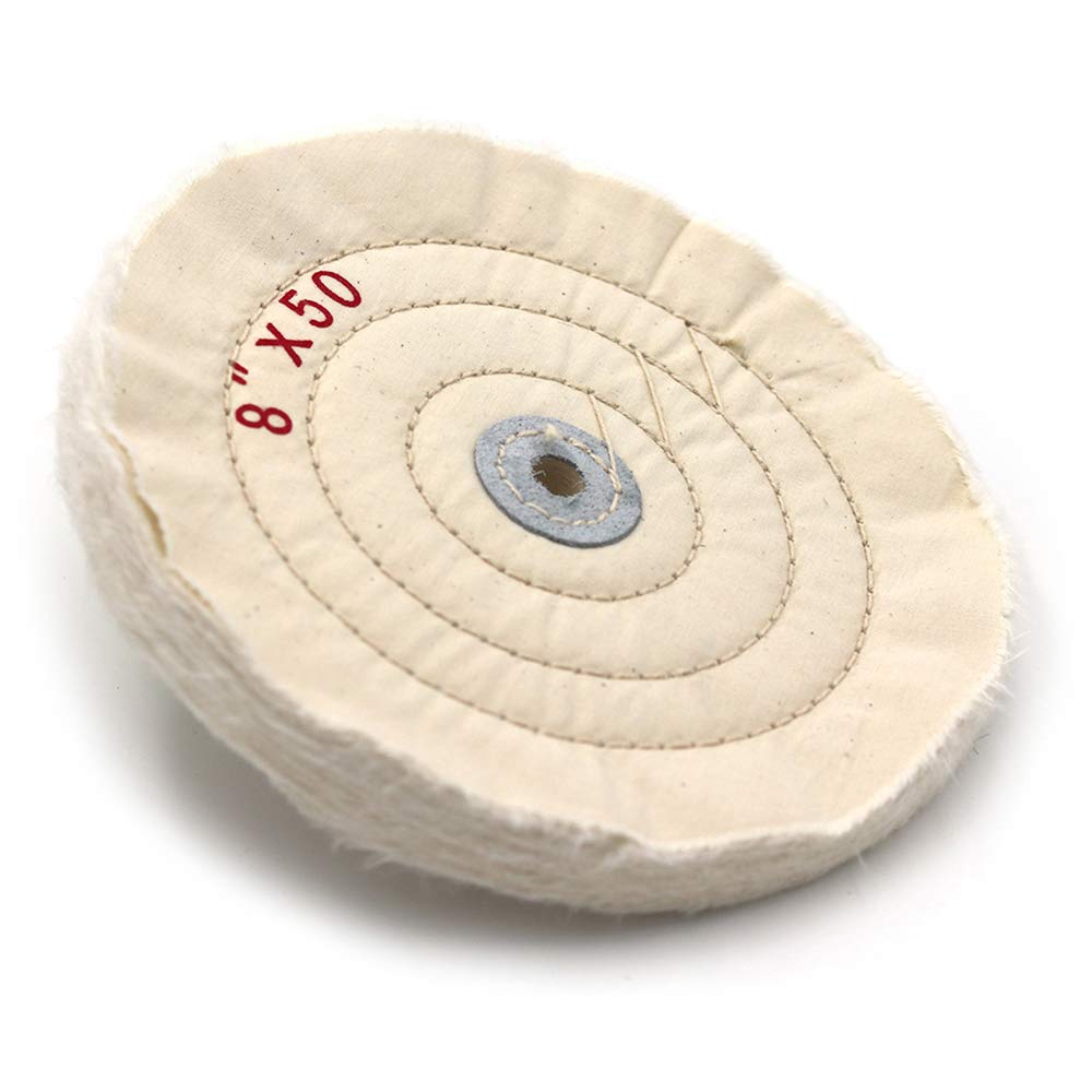 8 Inch Cloth Buffing Polishing wheel with 2/5 Inch Arbor Buffer Tool for Bench Grinder, White, 50 Ply