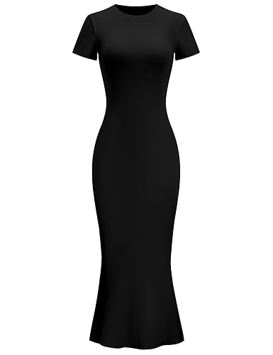 LOMON Women Fishtail Hem Ribbed Maxi Dresses Summer Casual Stylish