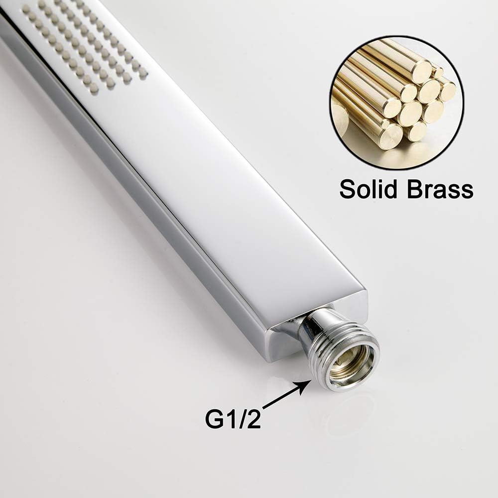 Square Solid Brass Chrome Hand Held Shower Head Replacement | Single Function High Pressure Hand Shower Head Handheld Sprayer Wand For Bathroom Shower System