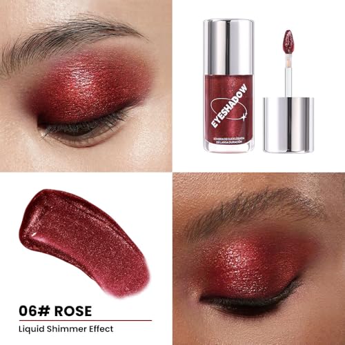 Image of SUAKE Liquid Sparkling Glitter Eye Shadow - Rose Gold Cherry Eyeshadow, Eyeliner, Eyelid Shimmer Highlight Makeup, Highly Pigmented sombra de para ojos,Waterproof Quick-Drying (06Rose#)