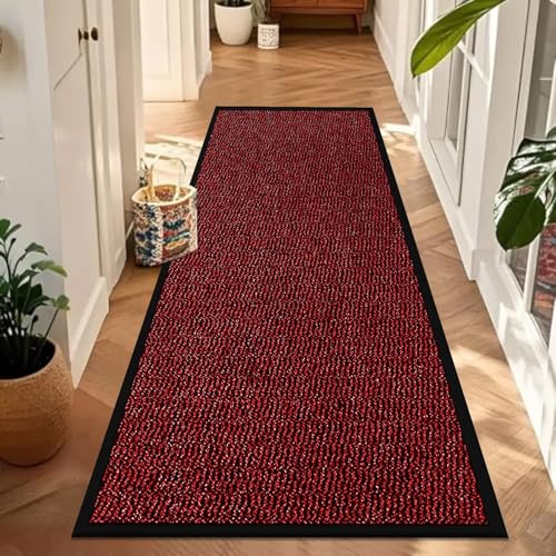 Image of Waterproof Runner Rug for Kitchen Floor - Red, 60 x 180 cm - Heavy Duty Waterproof PVC Backing Dirt Grabber Entrance Welcome Carpet Mat