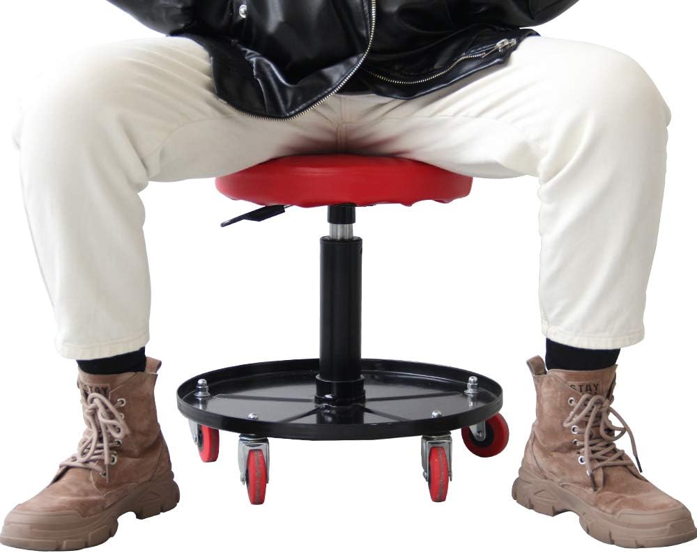 Ruedamann Adjustable 15"-19.5" H Pneumatic Creeper Garage,Holds up to 300 lbs,Shop Seat,Mechanic Stool with Garage Seat,Red : Automotive