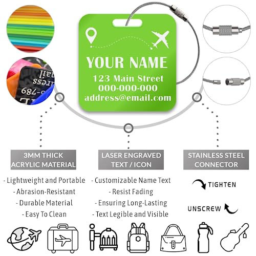 Image of Custom Luggage Tag Personalized Engraved Acrylic Tags for Luggage Bags Backpacks Travel Accessories-2 inchx2 inch-1 PCS