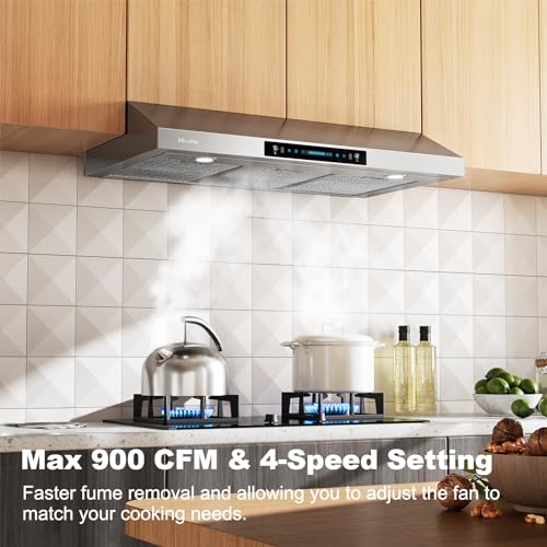 30 Inch Under Cabinet Range Hood with 900-CFM, 4 Speed Gesture Sensing&Touch Control Panel, Stainless Steel Kitchen Vent - Image 3