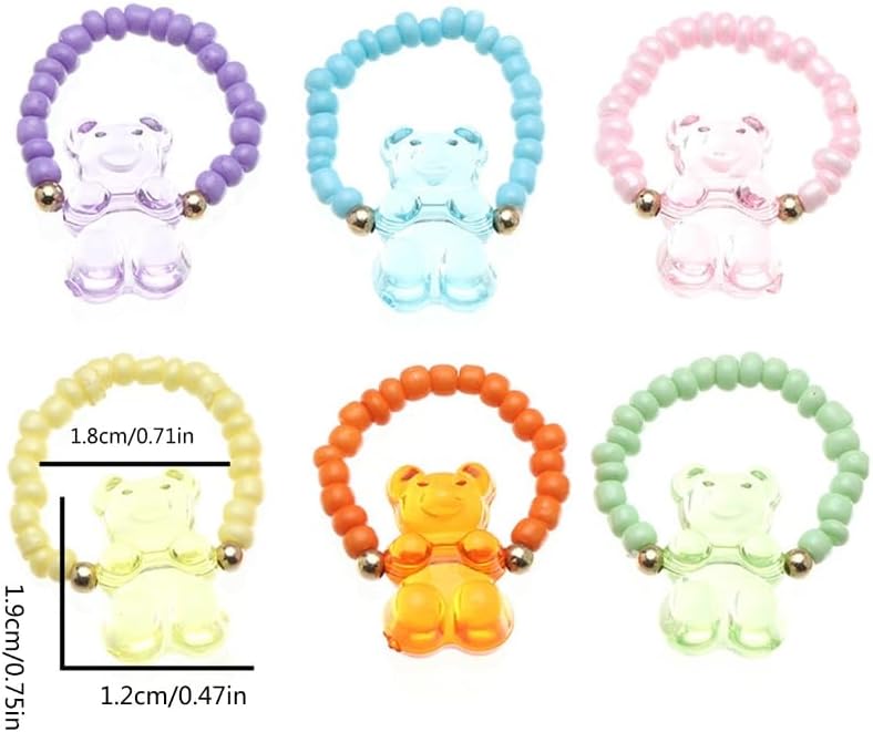 6pcs Beaded Bear Rings Jewelry Comfortable Finger Rings for Special Occasions