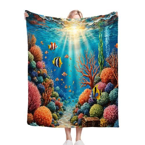 Couverture polaire microfibre 130x150 au motif paysage et douceur extrême