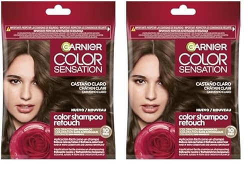 Garnier Color Shampoo Retouch Coloration Permanente Châtain clair - 100% Couverture Cheveux Blancs - Dure Jusqu'à 4 Semaines (Lot de 2)