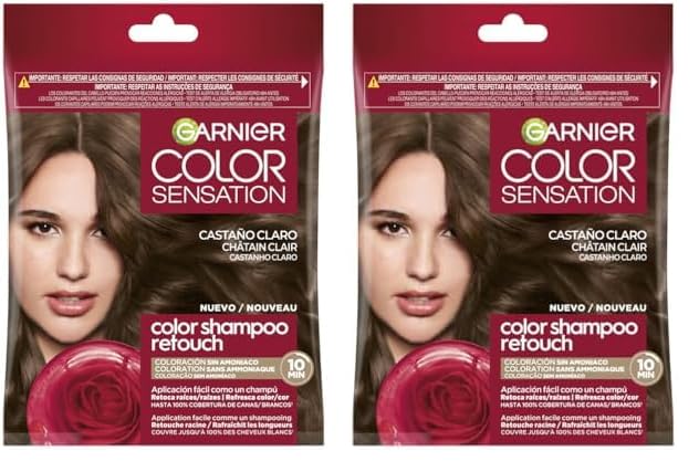 Garnier Color Shampoo Retouch Coloration Permanente Châtain clair - 100% Couverture Cheveux Blancs...