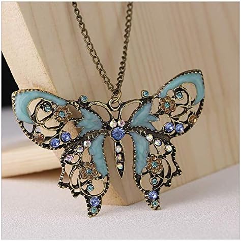 Boho Butterfly Pendant Necklace Crystal Rhinestone Choker Long Necklaces Jewelry Chain for Women and Girls