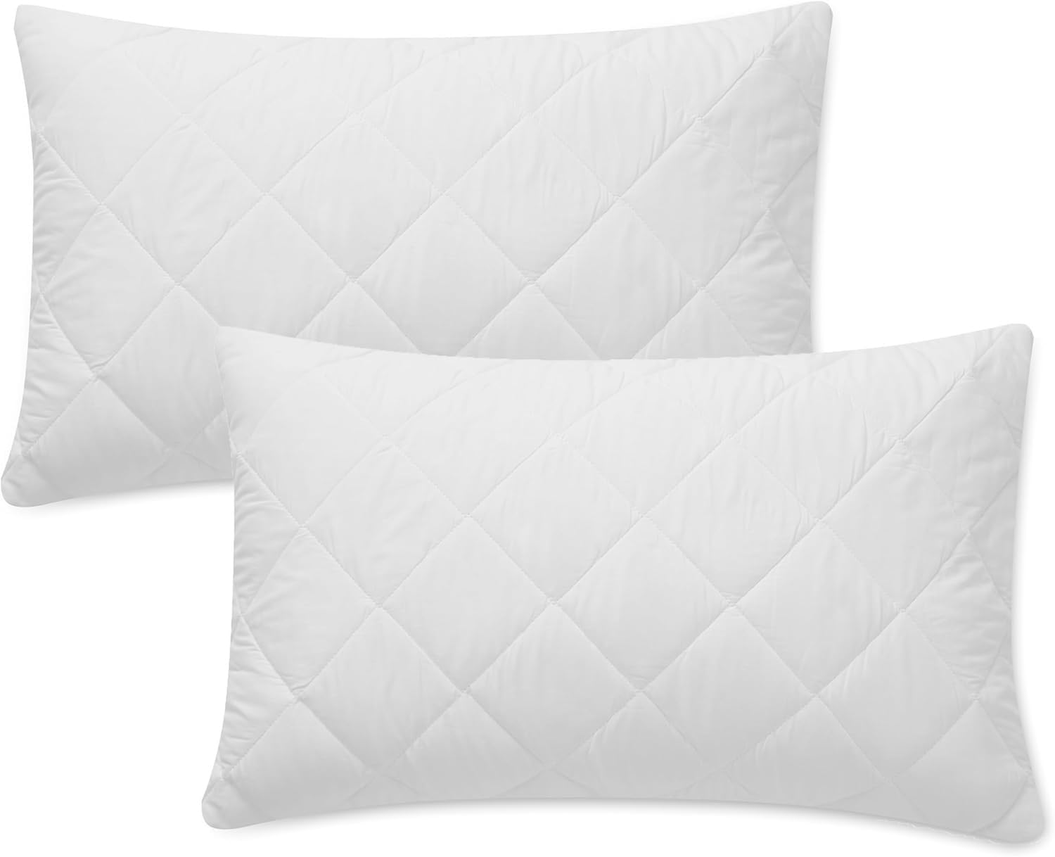 Quilted Bed Pillows 2 Pack Hotel Quality, Hypoallergenic & Breathable Cover, Soft & Suppor...