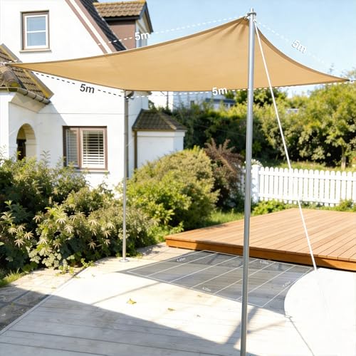 HAIKUS Voile d'ombrage Triangulaire 5x5x5 m, Toile Ombrage HDPE Respirant (185g/㎡), Filet...