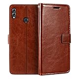 Shantime Lederhülle Kompatibel mit Huawei Honor View 10 Lite, Business Design Magnetische Klapphülle, 3 Kartenfächer, Foto & Geheimfach(Braun)