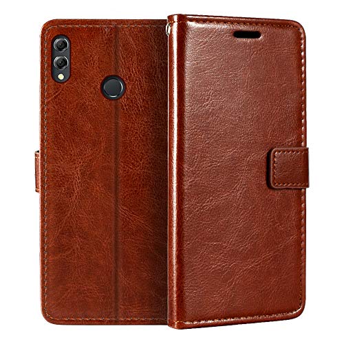 Shantime Lederhülle Kompatibel mit Huawei Honor View 10 Lite, Business Design Magnetische Klapphülle, 3 Kartenfächer, Foto & Geheimfach(Braun)