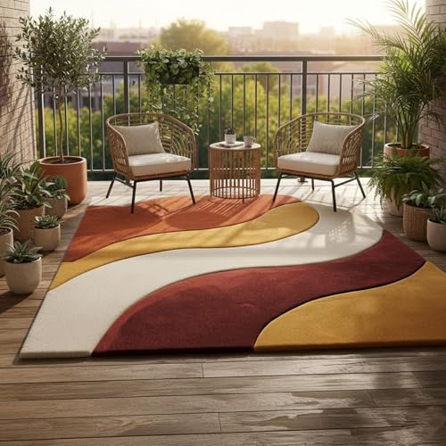 Image of Hand Tufted Wool Rug 6x8 Ft - Modern Irregular Shape Carpet, 1 Inch Thick Pile, Anti-Skid Backing, Soft Handmade Woolen Area Rug for Living Room, Bedroom, Hall Decor