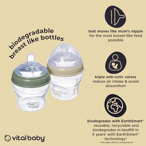 Vital Baby Nurture Breast-Like 0m+ Baby Feeding Bottles, 150ml 2pk, Self-Sterilising in 3 Mins, Triple Anti-Colic Valves, Slow Flow Teats, EarthSmart Biodegradable, BPA-Free - Image 4