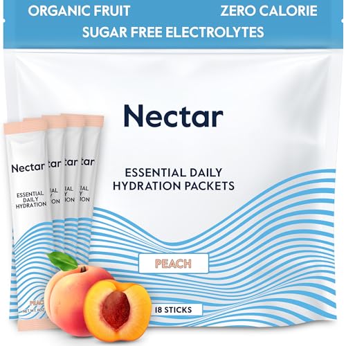 Image of Nectar Hydration Packets - Electrolytes Powder Packets - Sugar Free & 0 Calorie - Organic Fruit Liquid Daily IV Hydrate Sticks for Dehydration Relief & Rapid Rehydration (Peach 18 Pack)