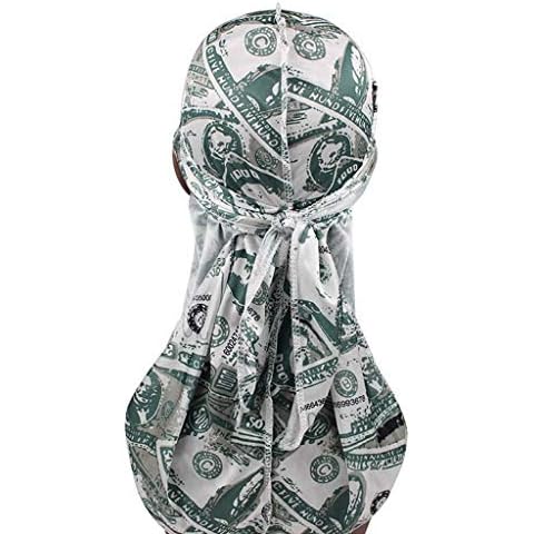 ruiruiNIE Unisex Silky Durags Funny Dollar American US Flag Print Bonnet Hat Pirate Cap Cover